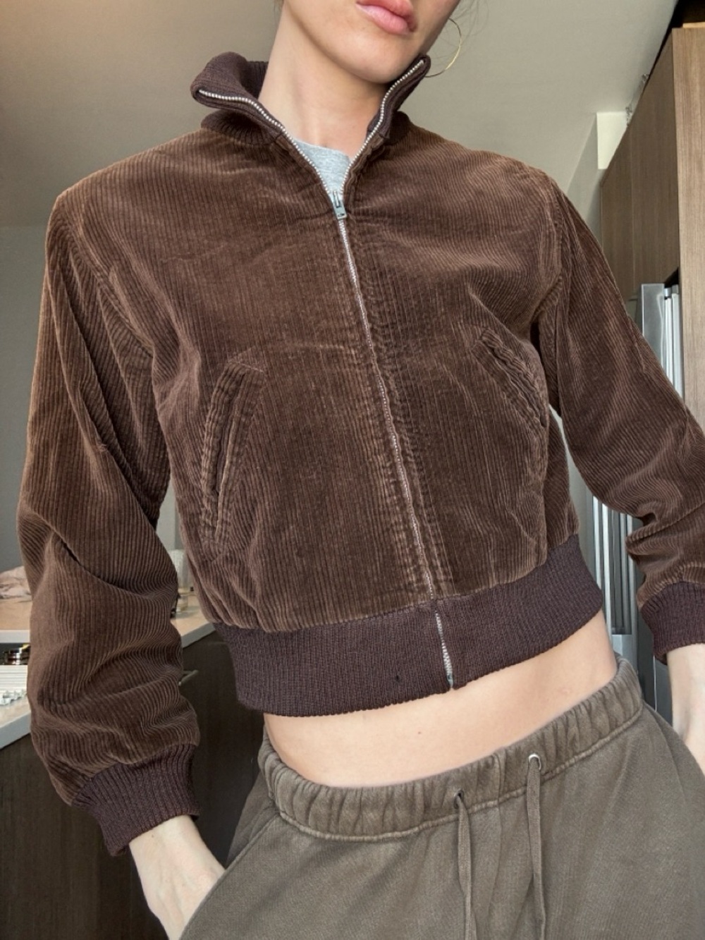 Vintage Saint Laurent Brown Corduroy Cropped Zip Bomber Jacket